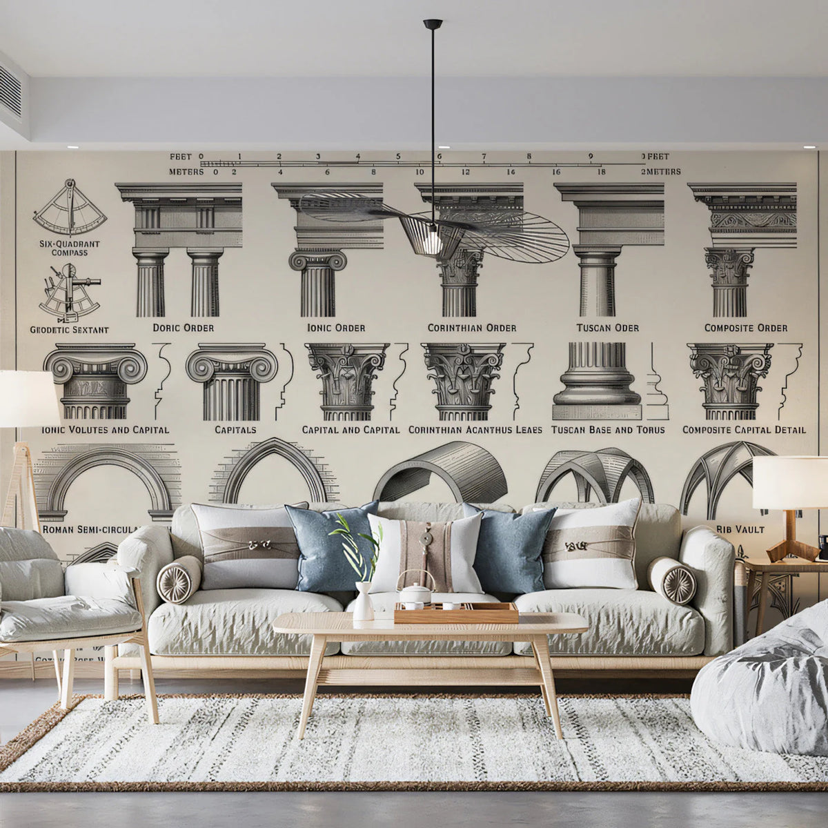 Architectural Blueprint Mural Wallpaper — Classical Sketch Mural Wallpaper - room preview 03