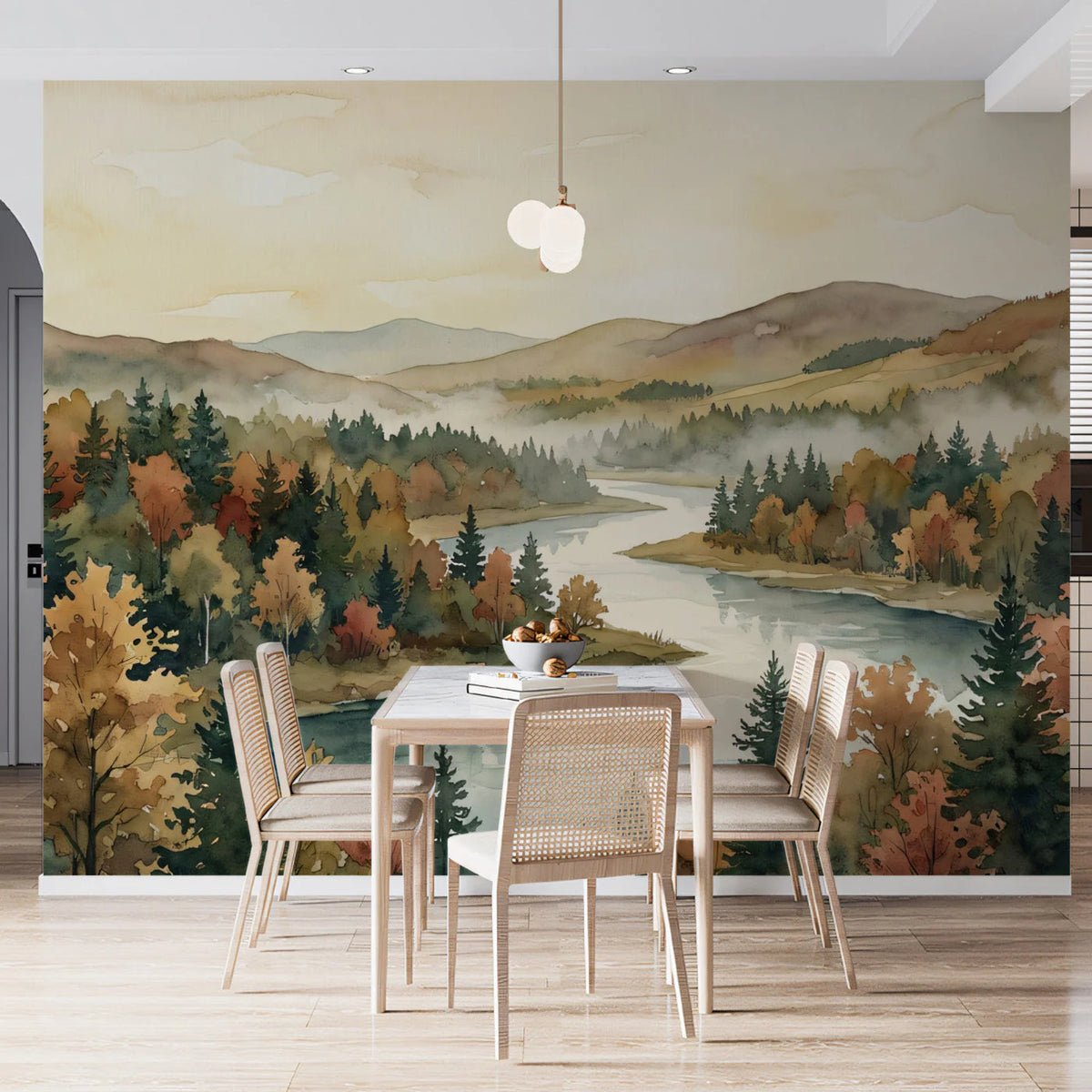 Misty Autumn River Valley Mural Wallpaper - room preview 03