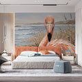 Flamingo Shoreline Oil Painting Mural Wallpaper - room preview 03
