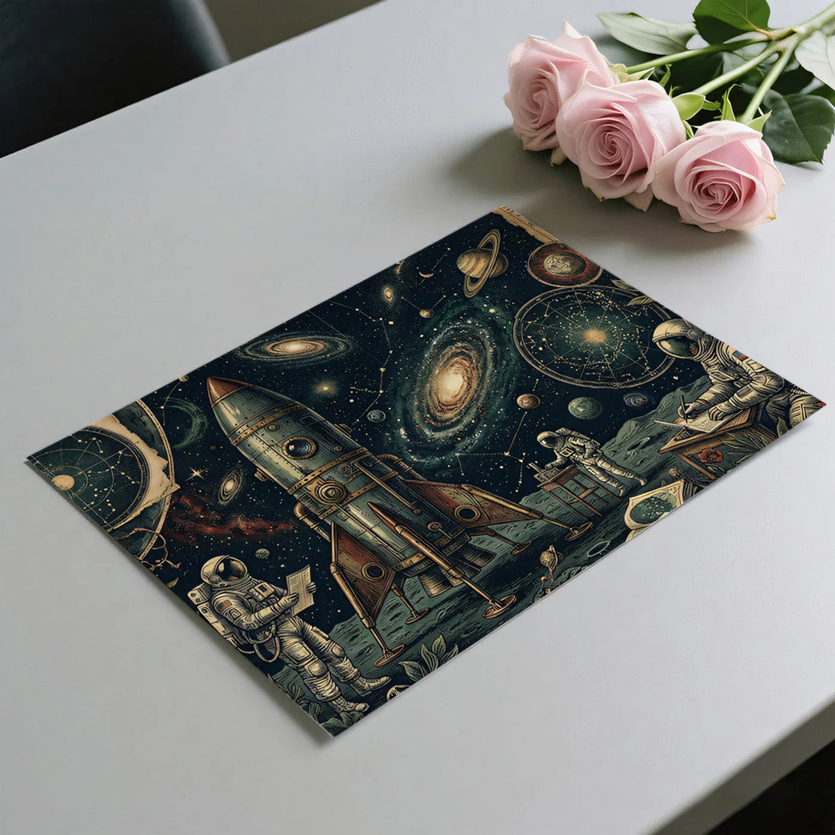Vintage Space Exploration Mural Wallpaper — Cosmic Retro Style Mural Wallpaper - room preview 03
