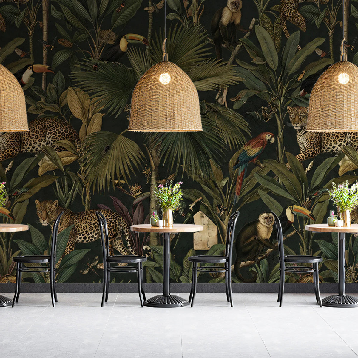 Jungle Expedition Mural Wallpaper —Moody Tropical Botanical Mural Wallpaper - room preview 03