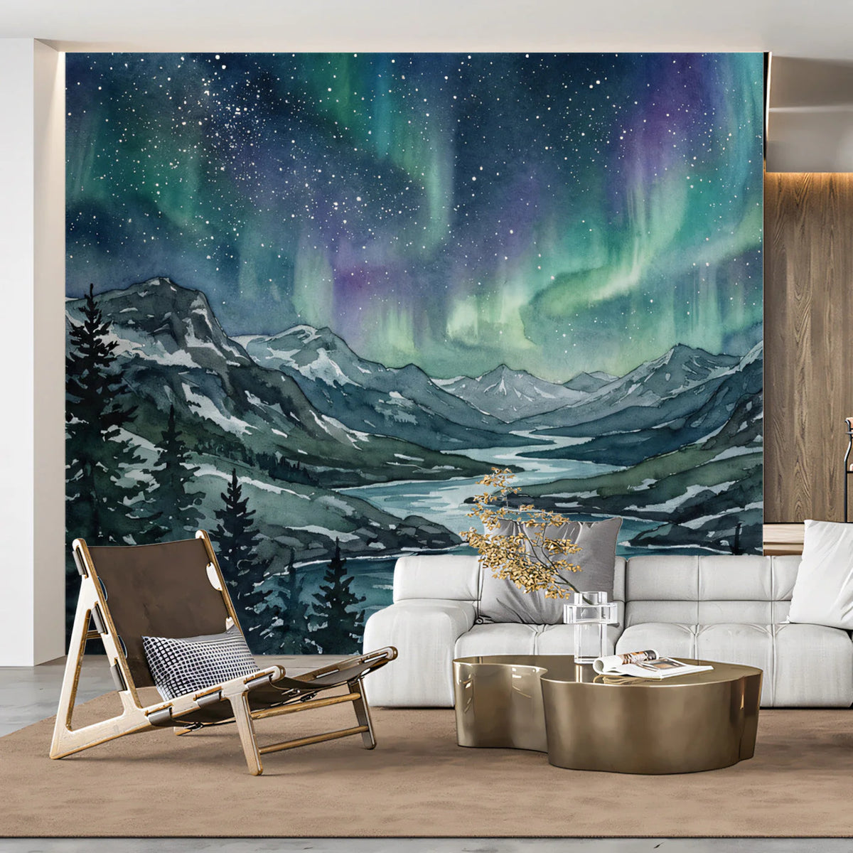 Northern Lights Mountain Landscape Mural Wallpaper - room preview 03