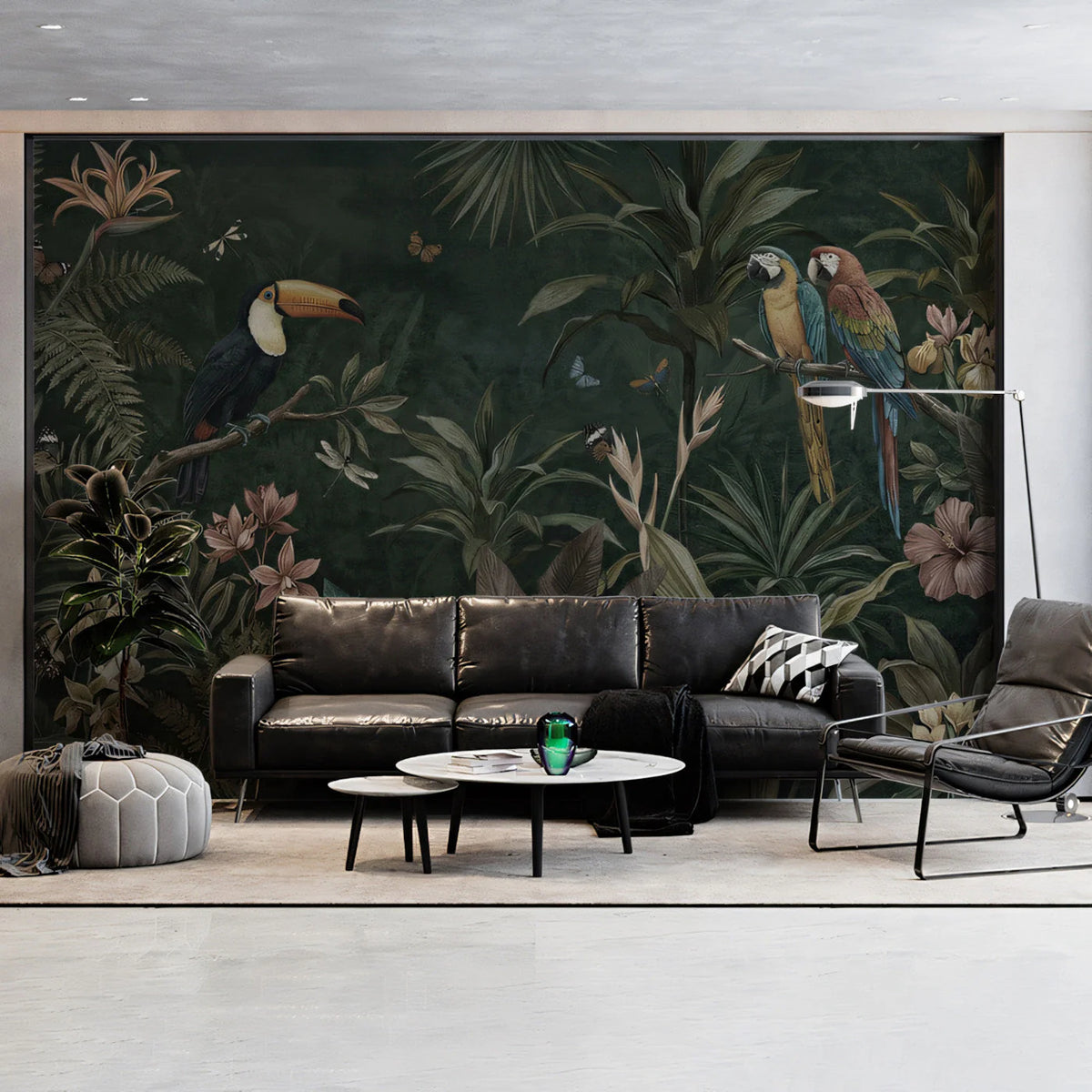 Jungle Paradise Mural Wallpaper in Deep Forest Green Mural Wallpaper - room preview 03