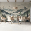 Mist-Covered Alpine Forest Mural Wallpaper — Soft Watercolor Design Mural Wallpaper - room preview 03