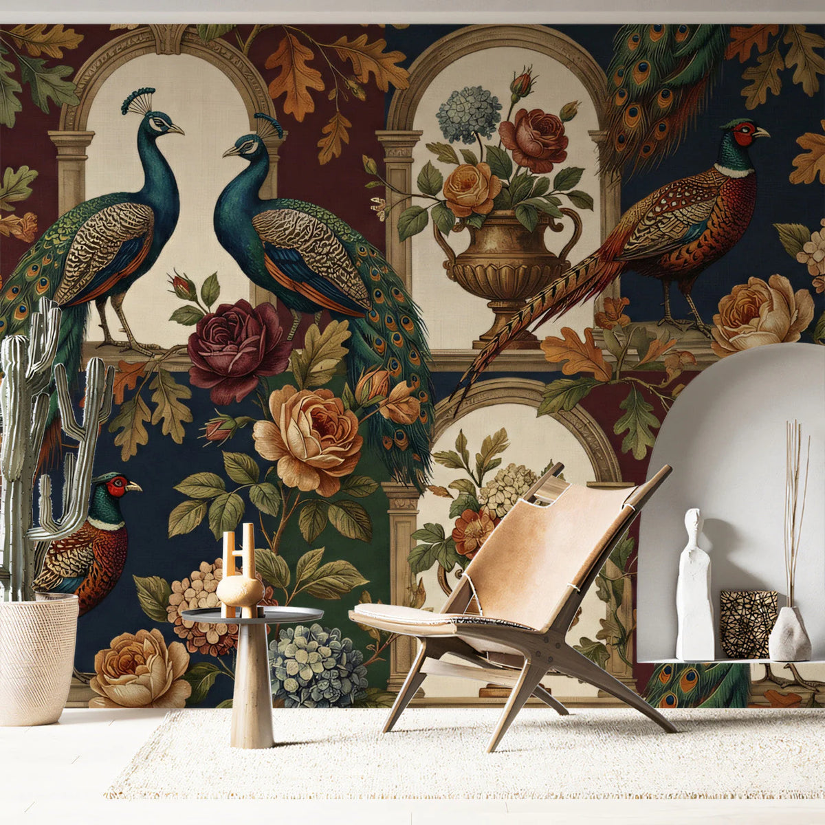 Avian Garden Arch Mural Wallpaper — Rich Botanical Tapestry Mural Wallpaper - room preview 03