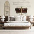Vintage Boat Blueprint Mural Wallpaper — Nautical Technical Design Mural Wallpaper - room preview 03