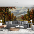 Autumn River Valley Landscape Mural Wallpaper — Impressionistic Scenery Mural Wallpaper - room preview 03