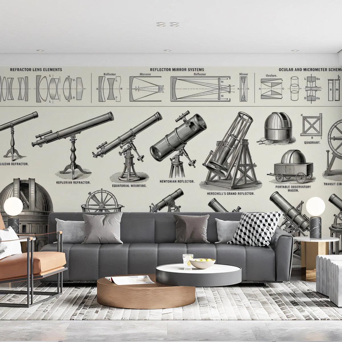 Vintage Astronomical Telescope Study Mural Wallpaper - room preview 03