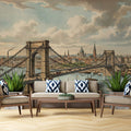 Vintage Suspension Bridge Mural Wallpaper — Historical City Scene Mural Wallpaper - room preview 03
