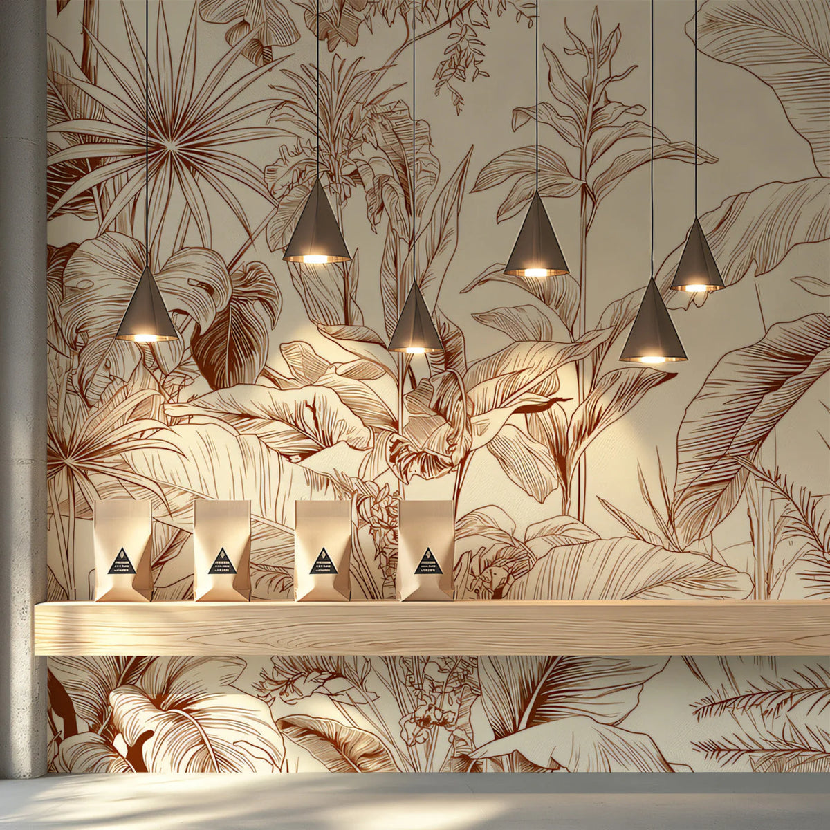 Botanical Sketch Mural Wallpaper in Sepia Tones Mural Wallpaper - room preview 03