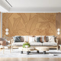 Monochromatic Botanical Line Art Mural Wallpaper — Warm Ochre Mural Wallpaper - room preview 03