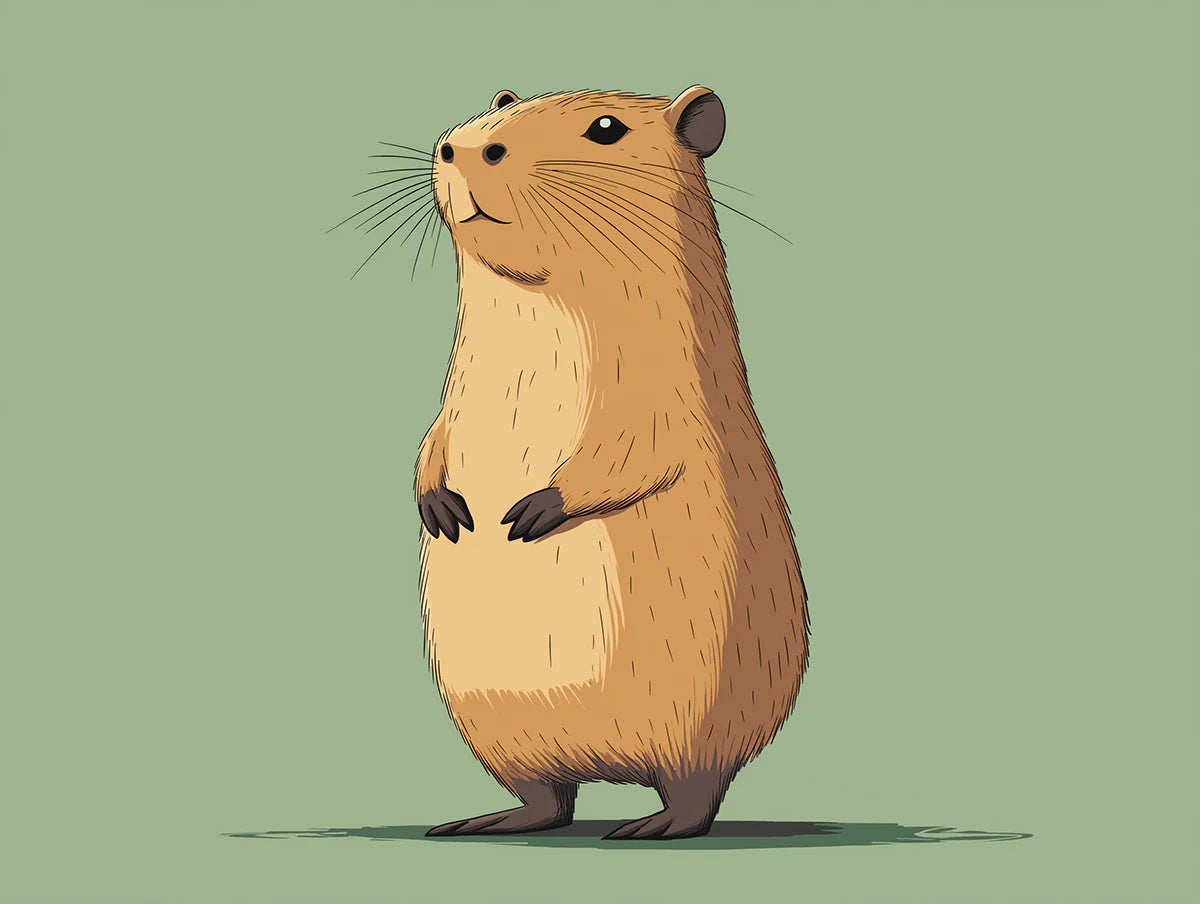 Capybara Portrait Mural Wallpaper — Earthy Sage Illustration Mural Wallpaper - room preview 03