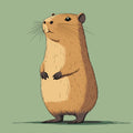 Capybara Portrait Mural Wallpaper — Earthy Sage Illustration Mural Wallpaper - room preview 03