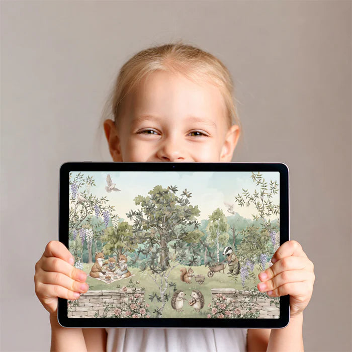 Enchanted Woodland Picnic Mural Wallpaper — Storybook Illustration Mural Wallpaper - room preview 03