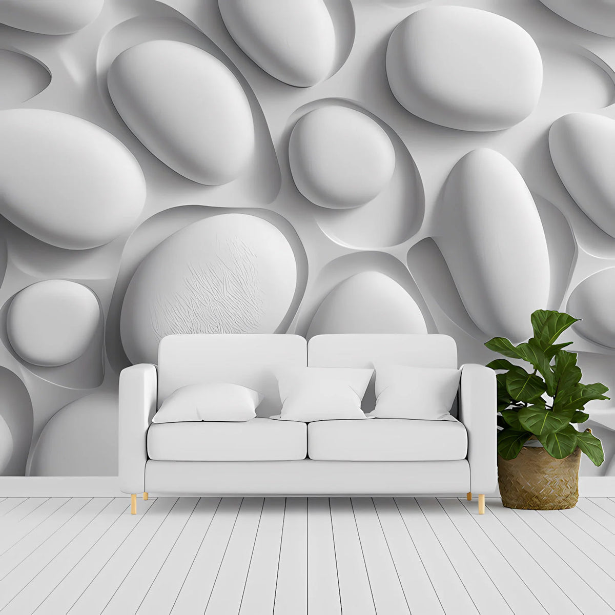 Sculpted Pebble Wall Mural Wallpaper — Modern Minimalist Design Mural Wallpaper - room preview 03