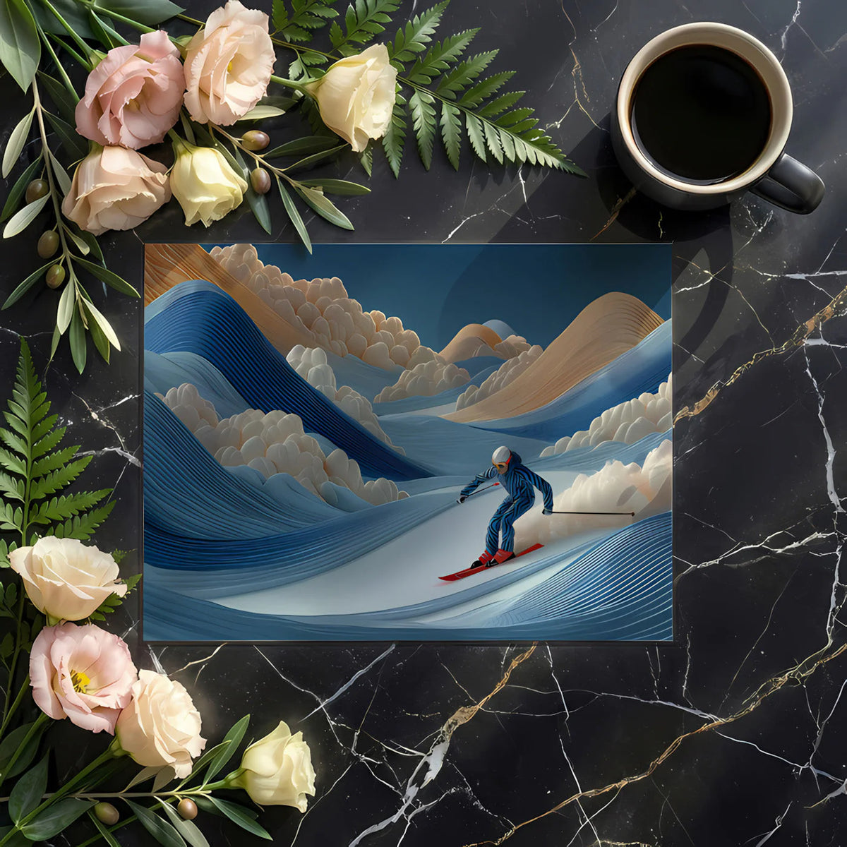 Slalom Skiing Papercraft Mural Wallpaper — Alpine Landscape Design Mural Wallpaper - room preview 03