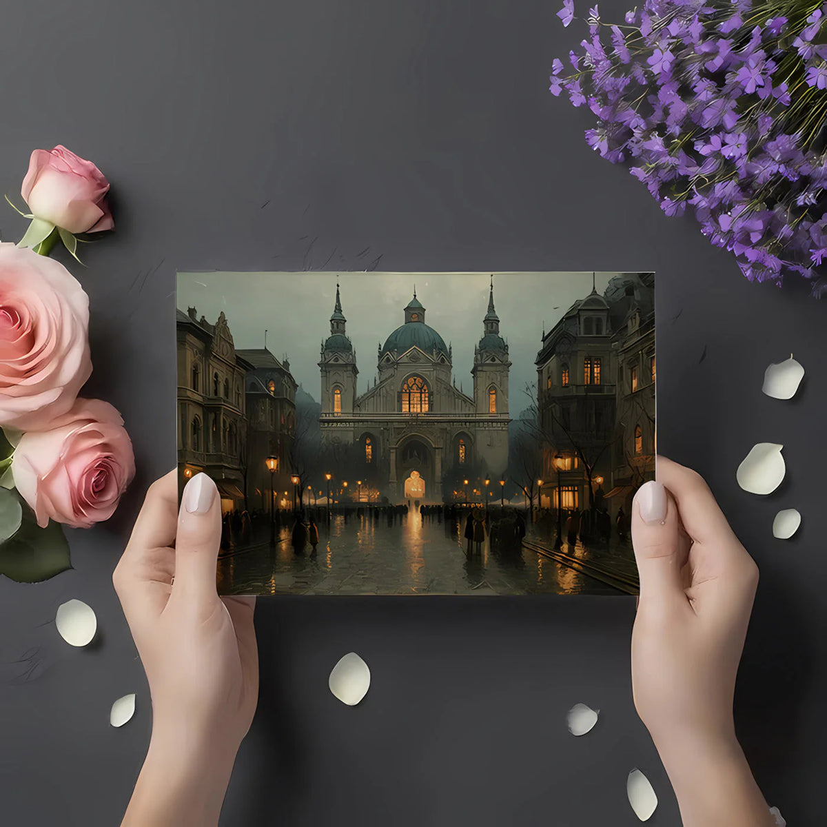 Gothic Cathedral Square Mural Wallpaper — European Cityscape Mural Wallpaper - room preview 03