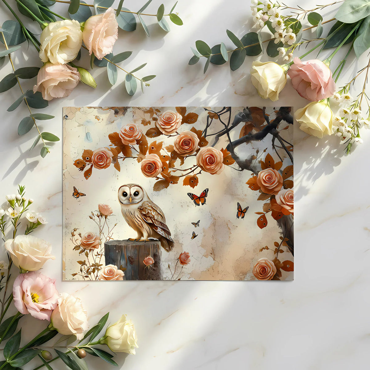 Vintage Owl and Rose Garden Mural Wallpaper - room preview 03