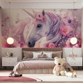Unicorn and Blossoms Mural Wallpaper — Whimsical Floral Fantasy Mural Wallpaper - room preview 03