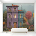 Townhouse Garden Mural Wallpaper —Whimsical Architectural Scene Mural Wallpaper - room preview 03