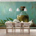 Rustic Olive Oil & Garlic Still Life Mural Wallpaper - room preview 03