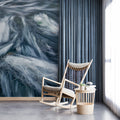 Abstract Flow Mural Wallpaper in Cool Slate and White Mural Wallpaper - room preview 03