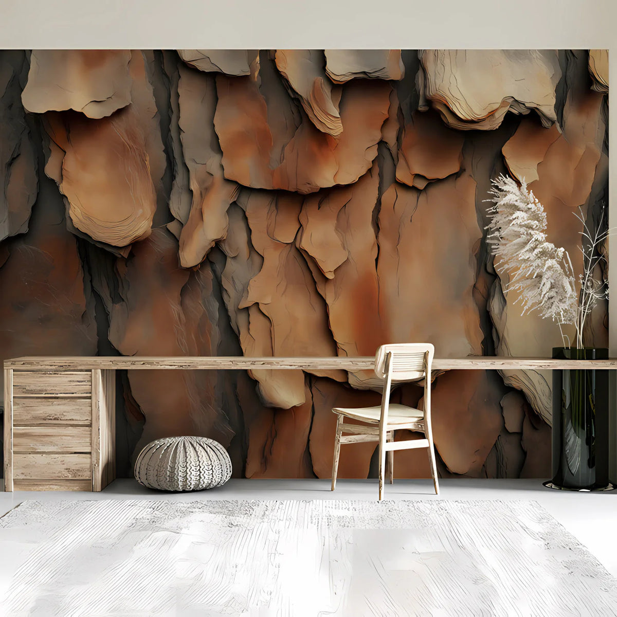 Natural Tree Bark Mural Wallpaper — Rustic Earth Tones Mural Wallpaper - room preview 03