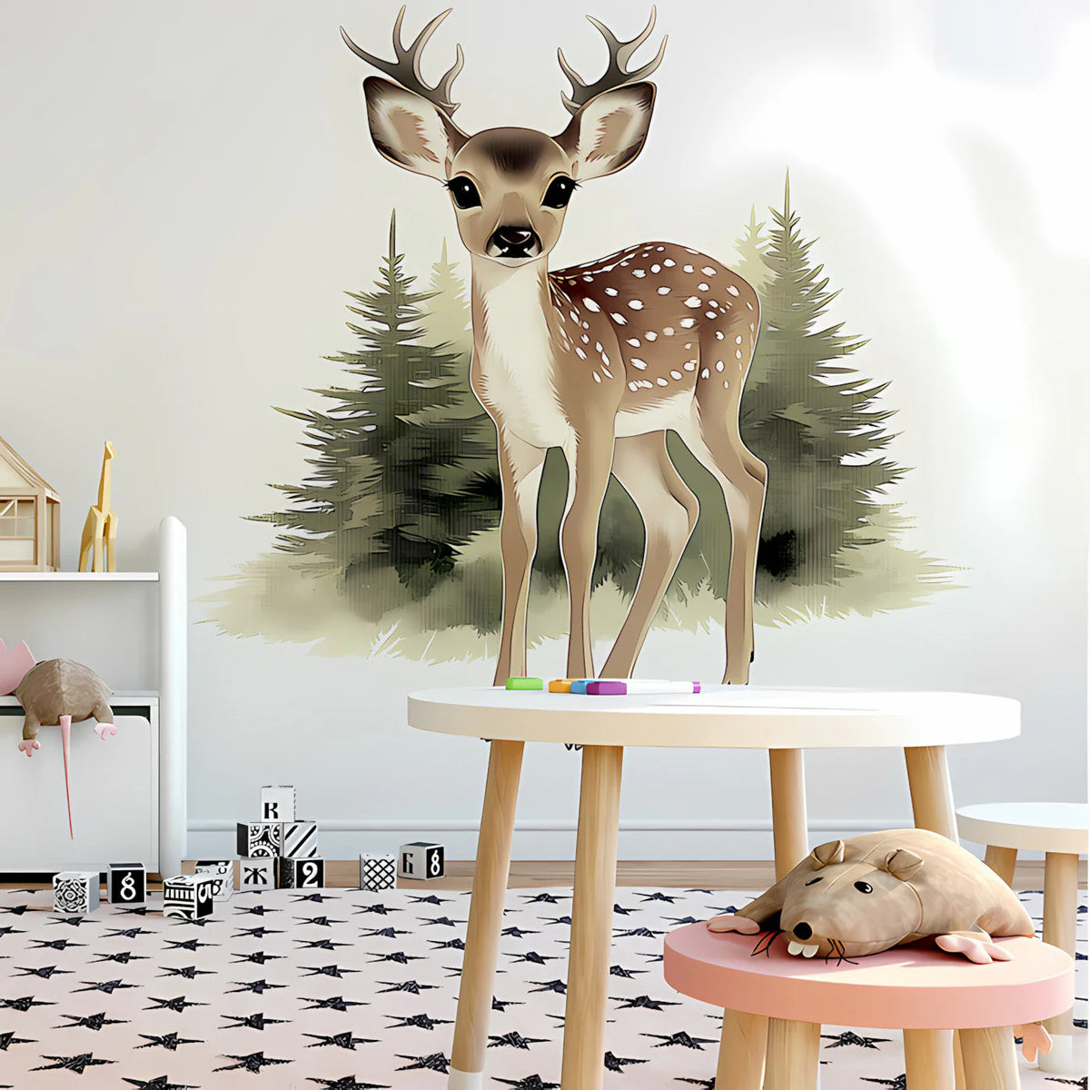 Fawn in the Forest Mural Wallpaper — Whimsical Nature Design Mural Wallpaper - room preview 03
