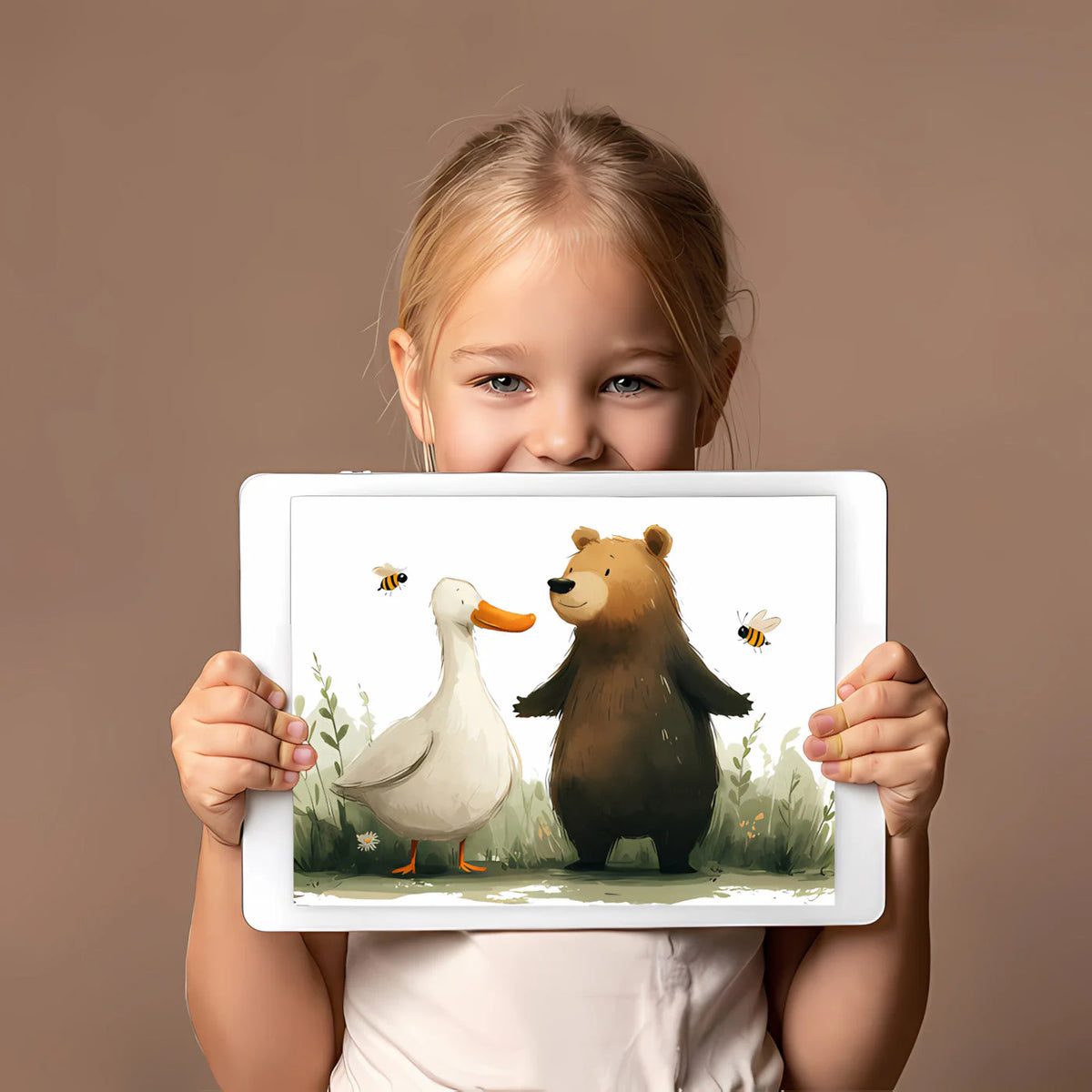 Bear and Duck Storybook Mural Wallpaper — Whimsical Kids Illustration Mural Wallpaper - room preview 03