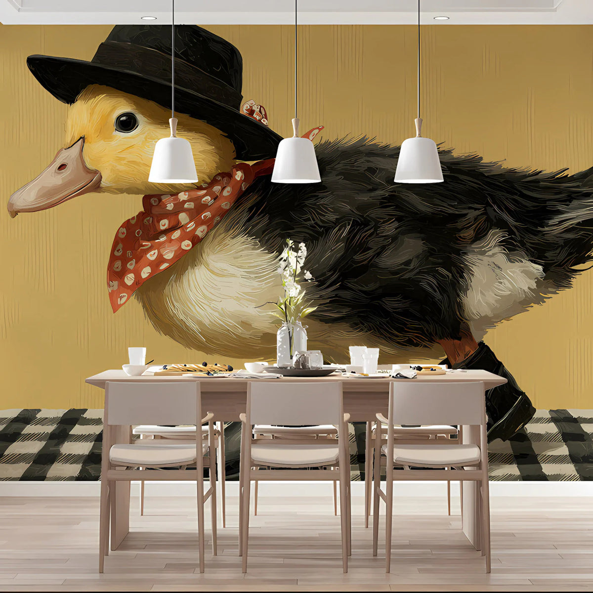 Dapper Duckling Mural Wallpaper — Whimsical Character Design Mural Wallpaper - room preview 03