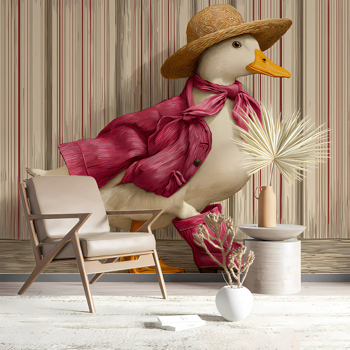 Dapper Duck Mural Wallpaper — Whimsical Storybook Illustration Mural Wallpaper - room preview 03