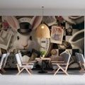 Whimsical White Rabbit Mural Wallpaper — Vintage Storybook Style Mural Wallpaper - room preview 03
