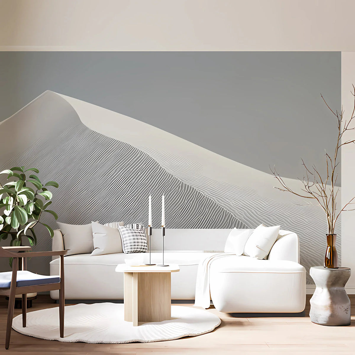 Minimalist White Sand Dune Mural Wallpaper — Calm Neutral Design Mural Wallpaper - room preview 03