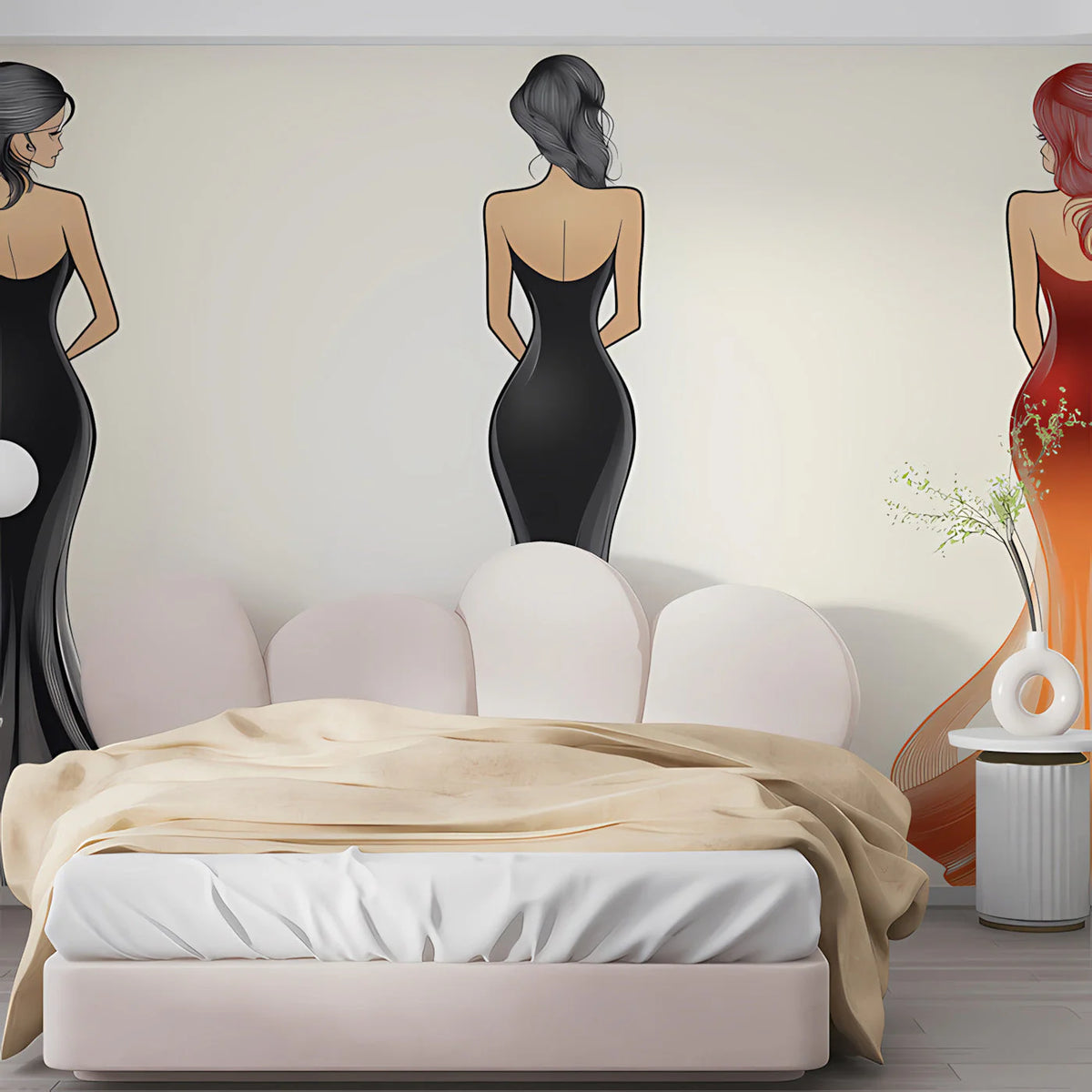 Elegant Silhouette Fashion Mural Wallpaper — Sophisticated Line Art Mural Wallpaper - room preview 03