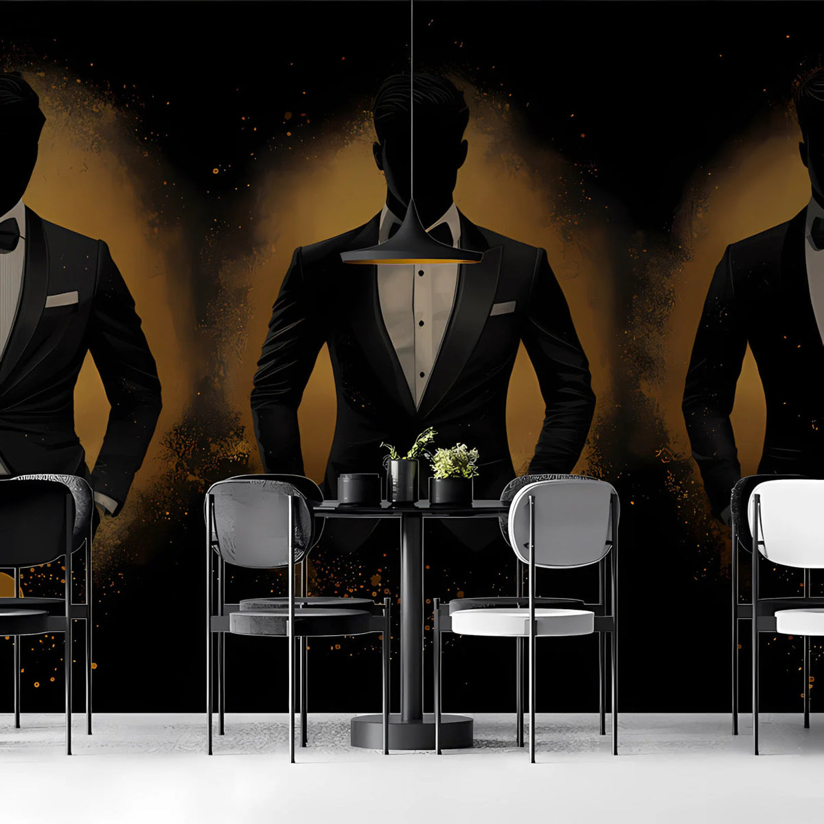 Black Tie Silhouette Mural Wallpaper — Elegant Gentleman Motif Mural Wallpaper - room preview 03