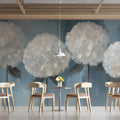 Hydrangea Bloom Mural Wallpaper in Muted Blue and Cream Mural Wallpaper - room preview 03