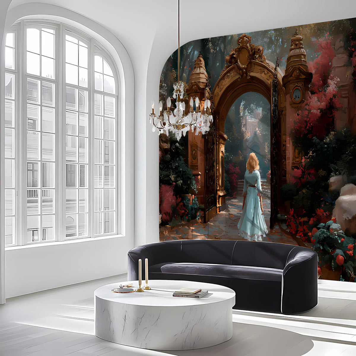 Gilded Garden Gate Mural Wallpaper —Romantic Baroque Scene Mural Wallpaper - room preview 03