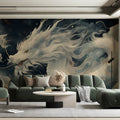 Celestial Dragon Mural Wallpaper in Midnight Blue and Pearl Mural Wallpaper - room preview 03