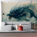 Ethereal Azure Dragon Mural Wallpaper — Mythical Artistic Design Mural Wallpaper - room preview 03