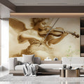 Violin Playing Angel Mural Wallpaper in Sepia Tones Mural Wallpaper - room preview 03