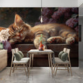 Sleeping Ginger Cat and Lilac Blooms Mural Wallpaper - room preview 03
