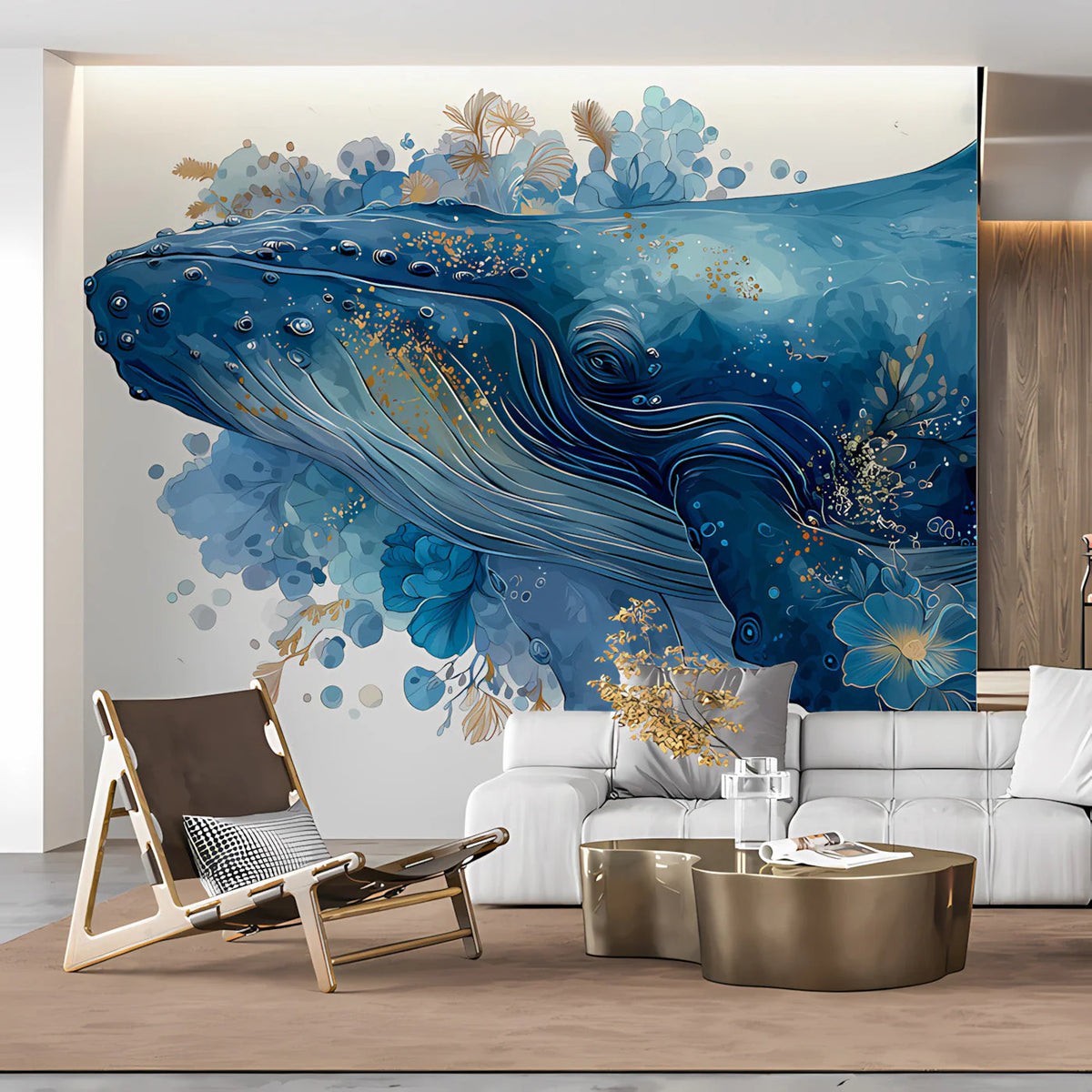 Whale and Floral Impressionist Mural Wallpaper - room preview 03