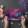Violet Forest Cottage Mural Wallpaper —Whimsical Painted Scene Mural Wallpaper - room preview 03