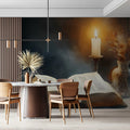 Candlelit Library Still Life Mural Wallpaper — Moody Academic Style Mural Wallpaper - room preview 03