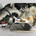 Resting Raccoon Floral Mural Wallpaper — Whimsical Nature Art Mural Wallpaper - room preview 03