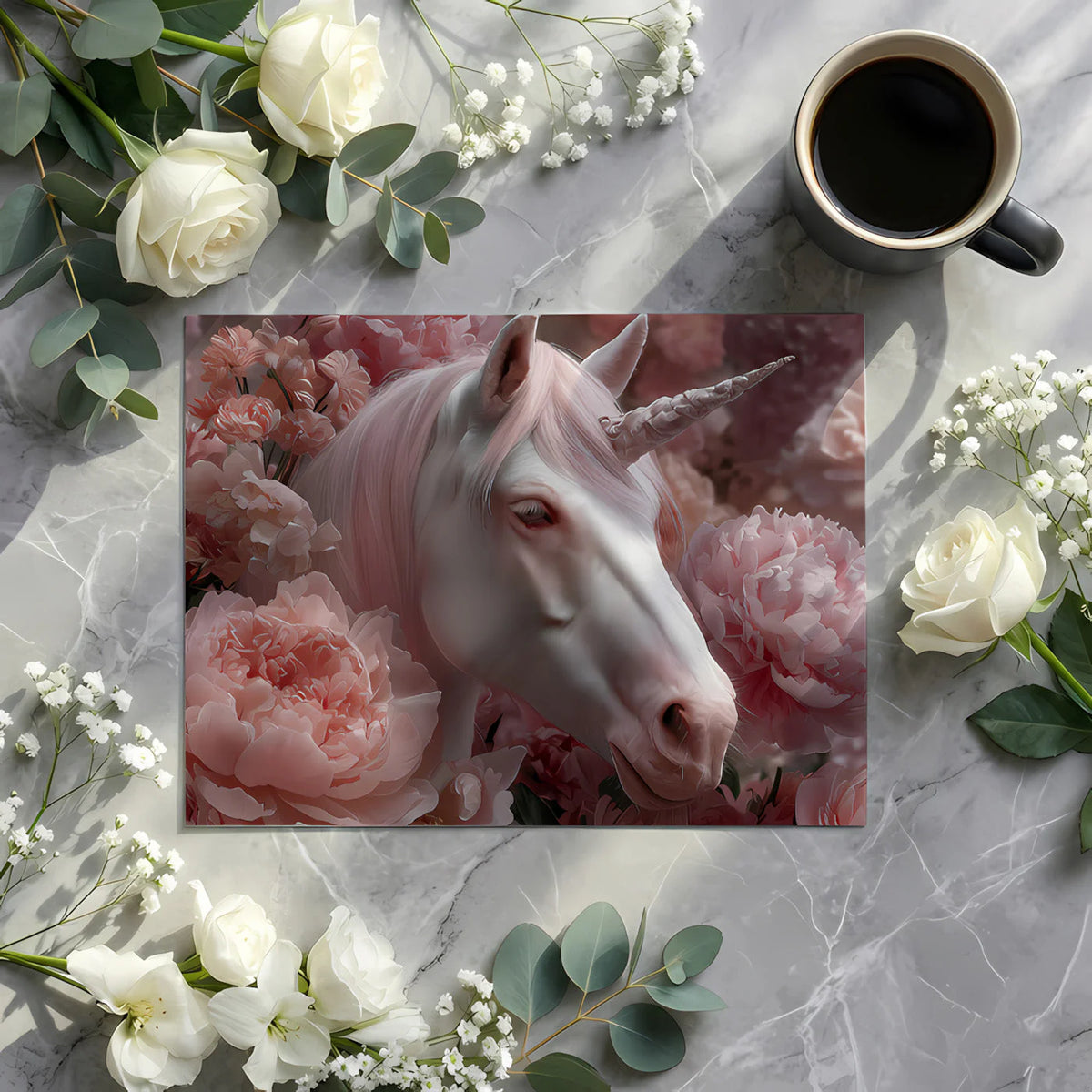 Unicorn and Peony Floral Mural Wallpaper —Whimsical Dreamscape Mural Wallpaper - room preview 03