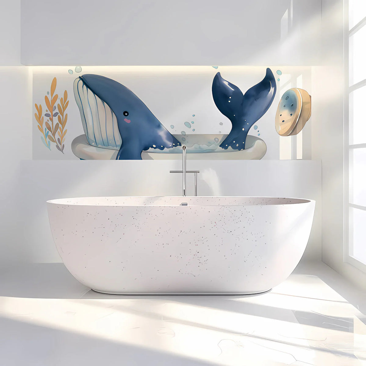 Bathing Whale Mural Wallpaper — Whimsical Aquatic Design Mural Wallpaper - room preview 03