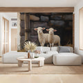 Rustic Lamb Farmhouse Mural Wallpaper —Pastoral Wall Art Mural Wallpaper - room preview 03