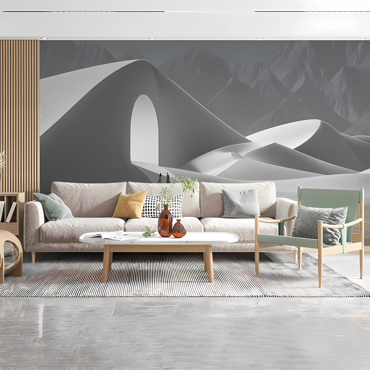 Minimalist Sand Dune Portal Mural Wallpaper in Monochrome Mural Wallpaper - room preview 03