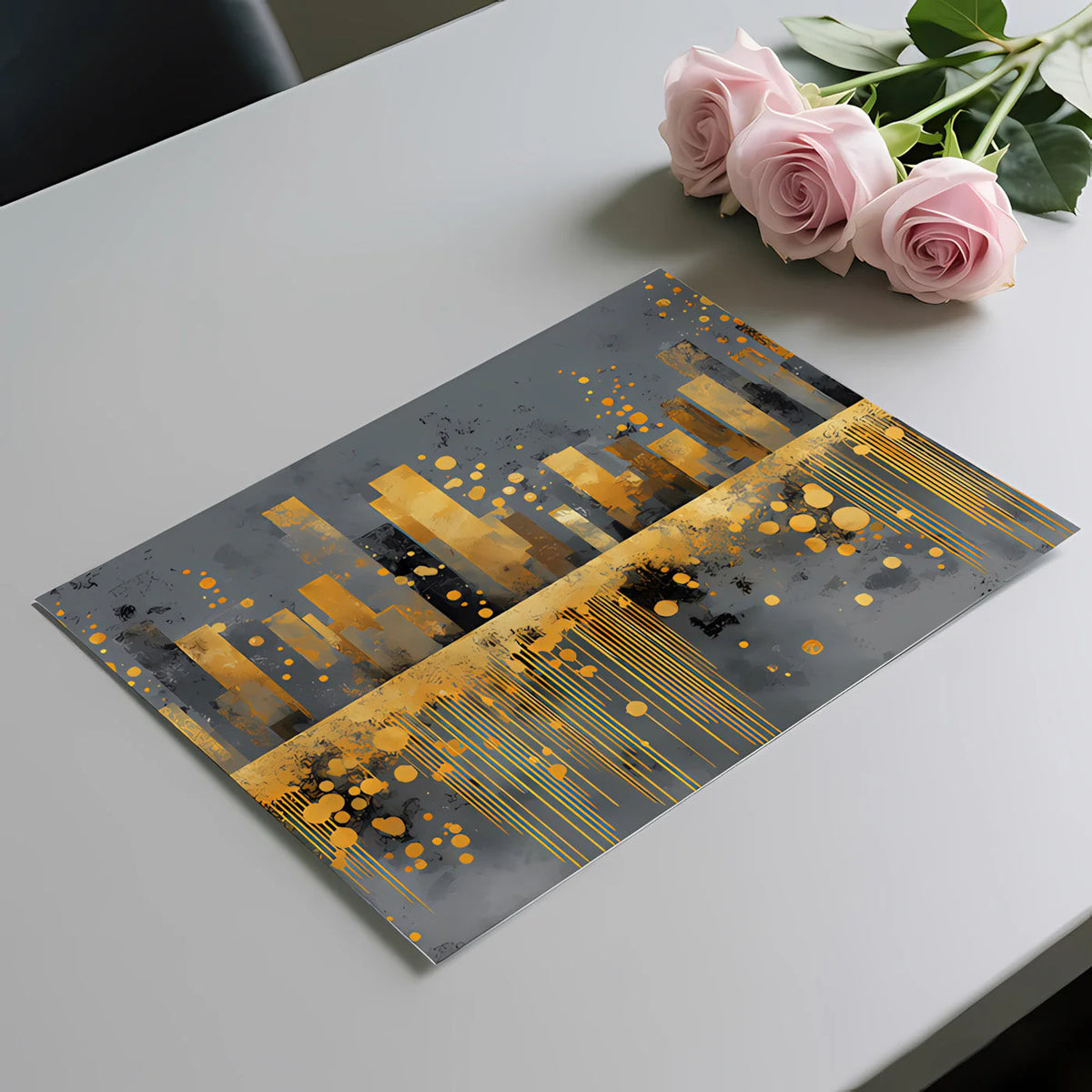 Golden City Skyline Mural Wallpaper — Abstract Urban Art Mural Wallpaper - room preview 03